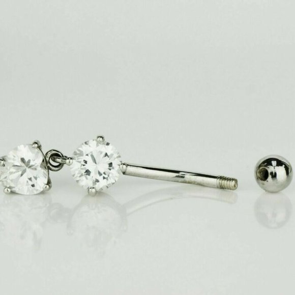 Solid 14k Yellow or White Gold Belly Button Dangle Barbel Bar Ring Body Jewelry - Picture 5 of 6